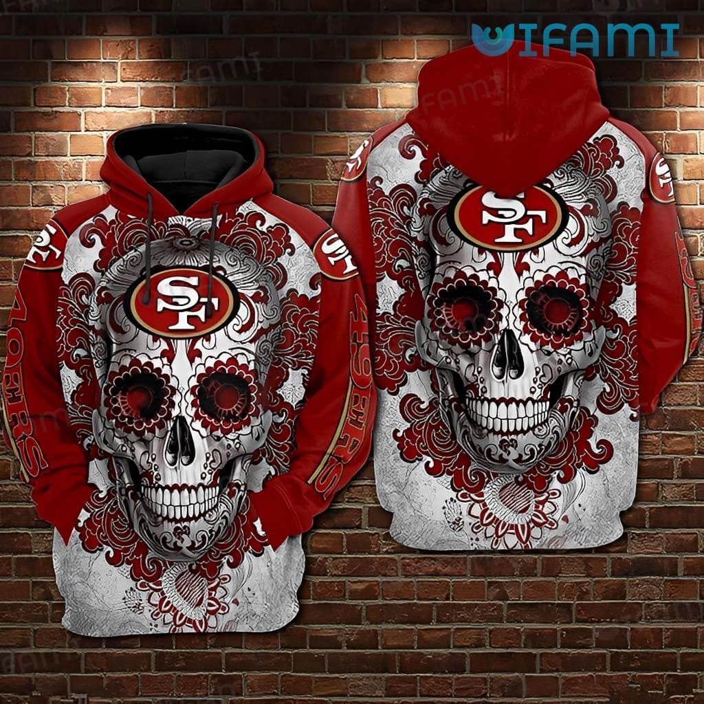 San Francisco 49ers Floral Skull All Over Print Hoodie 0