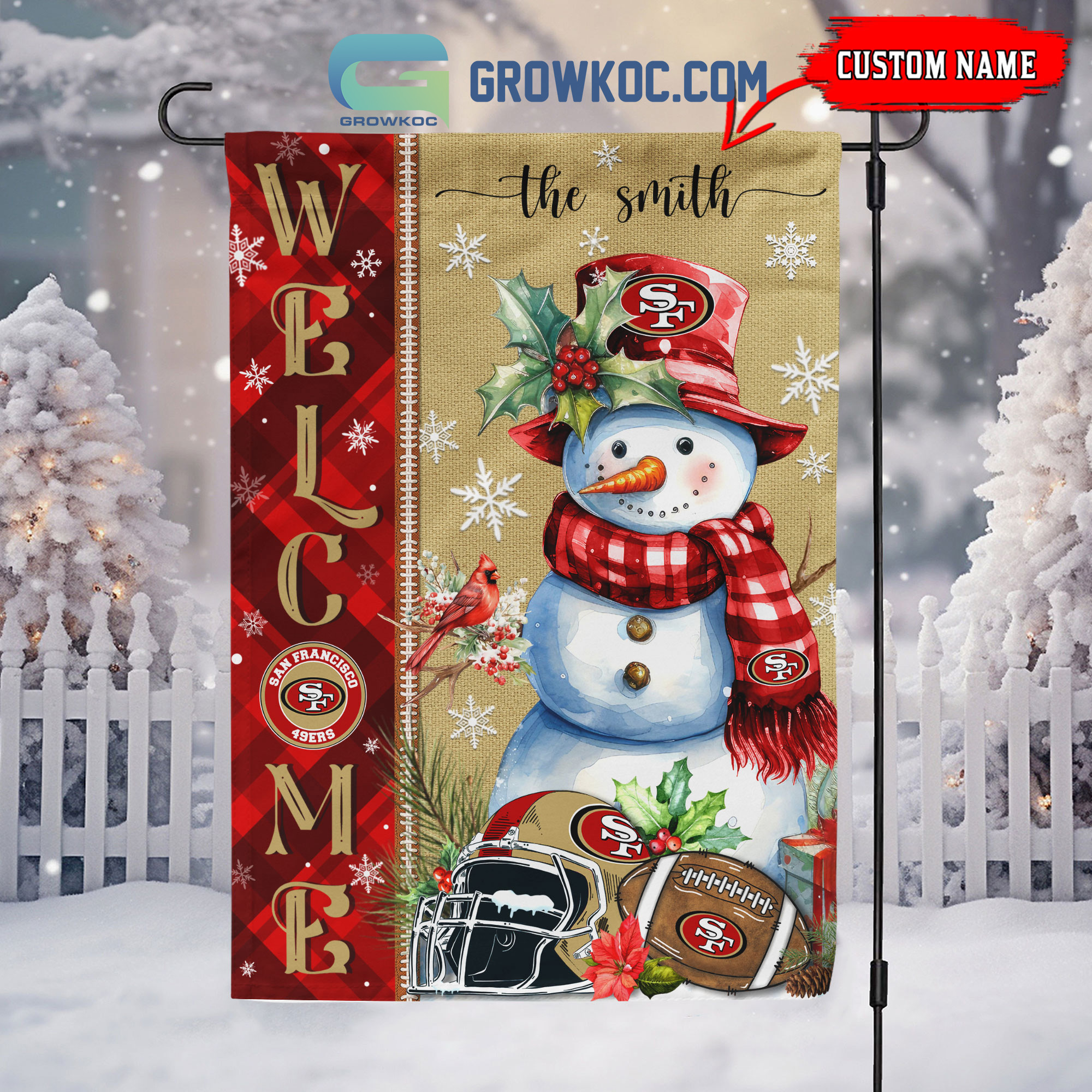 San Francisco 49ers Football Snowman Welcome Christmas Personalized House Gargen Flag2B1 LwGVU