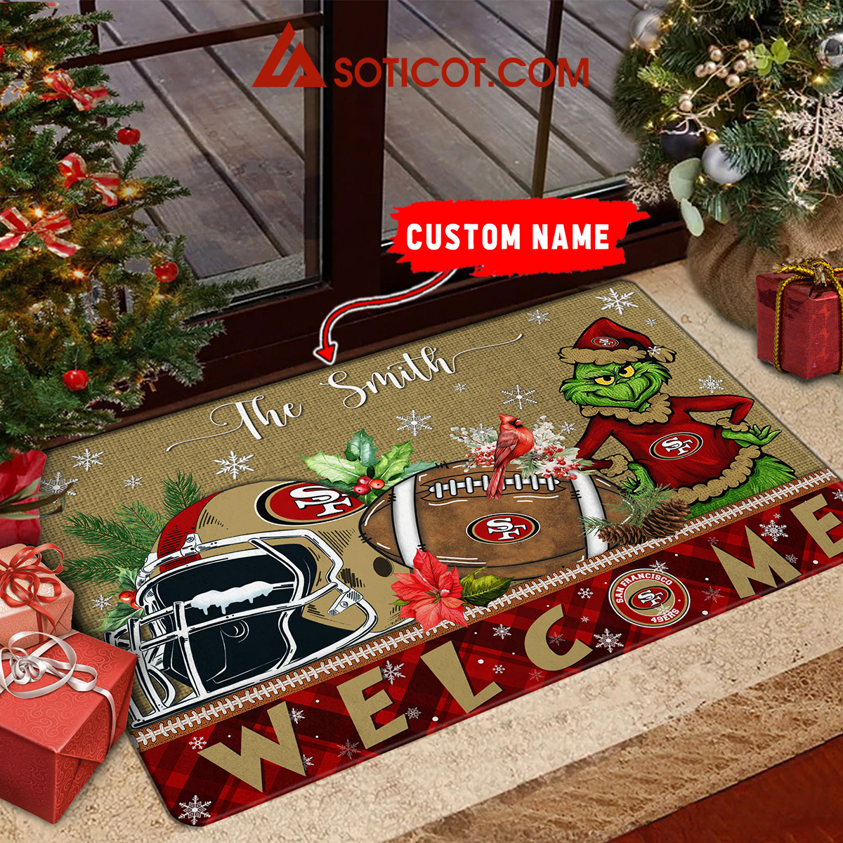 San Francisco 49ers Grinch Welcome Christmas Football Personalized Doormat2B1 0FEWK