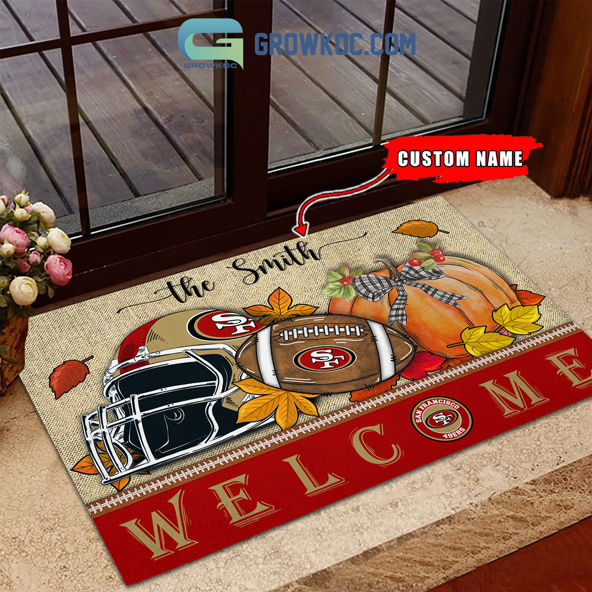 San Francisco 49ers NFL Welcome Fall Pumpkin Personalized Doormat2B1 KOQsd