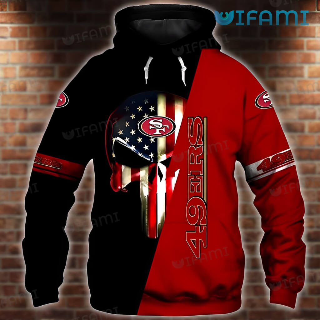 San Francisco 49ers USA Flag Punisher Skull All Over Print Hoodie 0