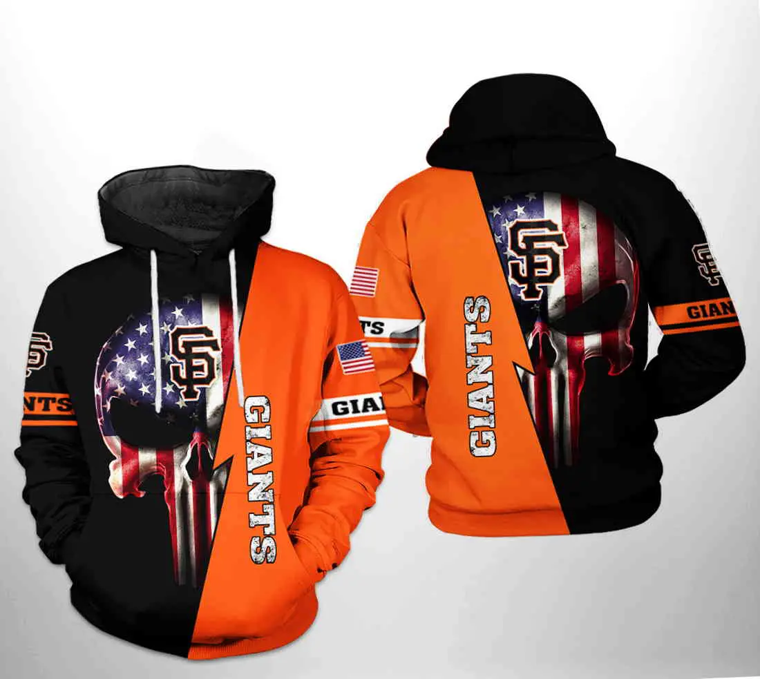 San Francisco Giants MLB US Flag Skull Zip Up Hoodie 0