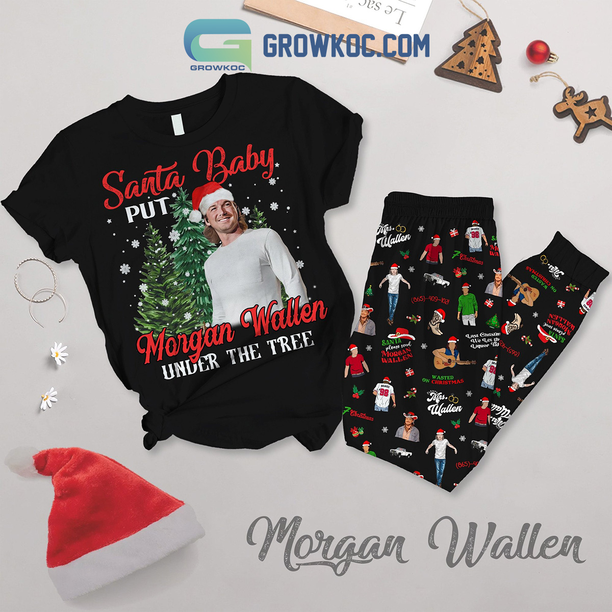 Santa Baby Put Morgan Wallen Under The Tree Wasted On Christmas Fleece Pajamas Set2B1 895uQ