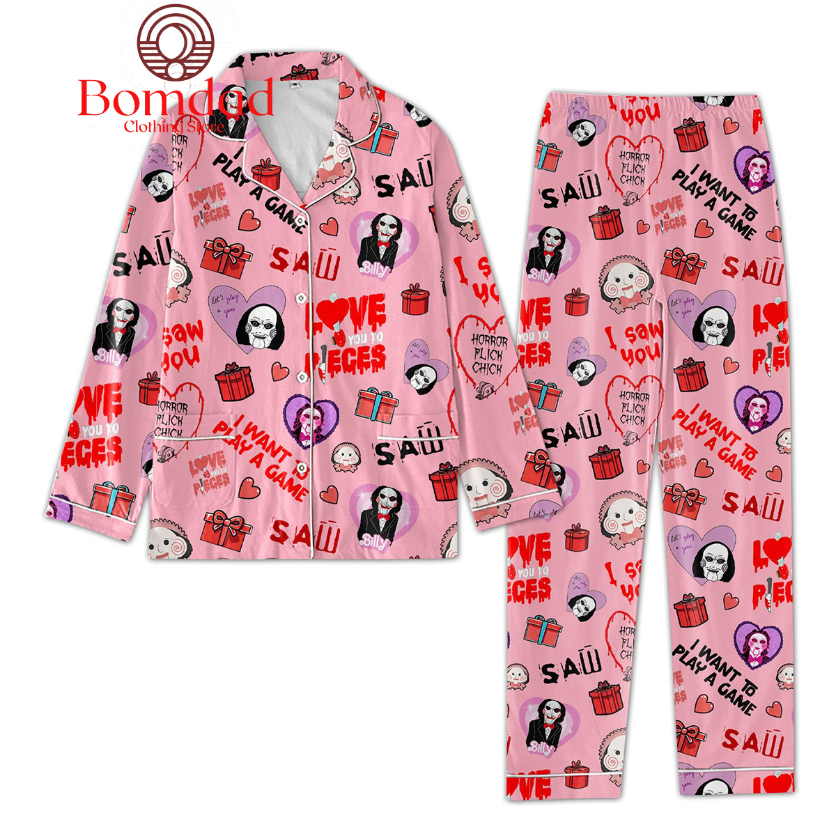 Saw Billy Horror Movies I Want Play A Game Love You To Pieces Pajamas Set Bomdad f86827 0