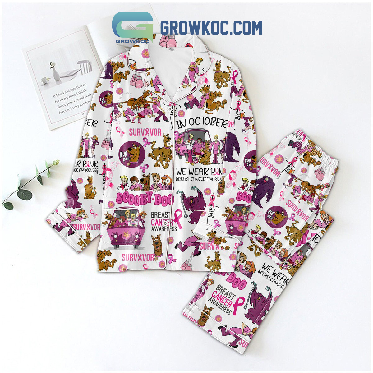 Scooby Doo In October We Wear Pink Breast Cancer Awarness Survivor Pajamas Set2B1 ViUTR