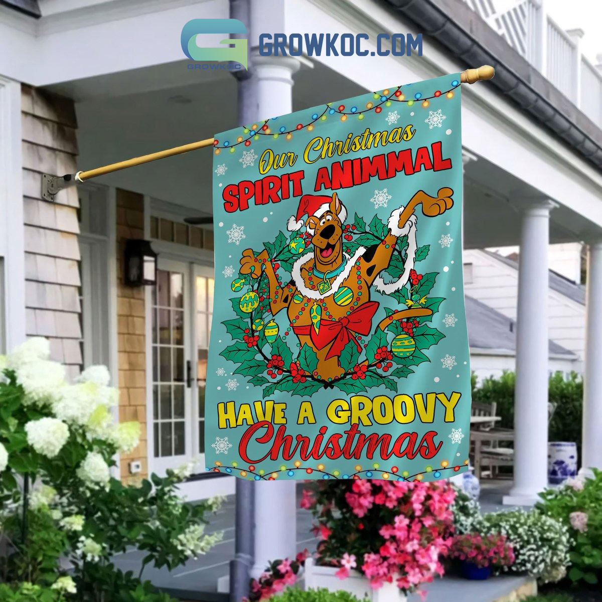 Scooby Doo Our Christmas Spirit Animal Have A Groovy Christmas House Flag Canvas2B1 mnfxk