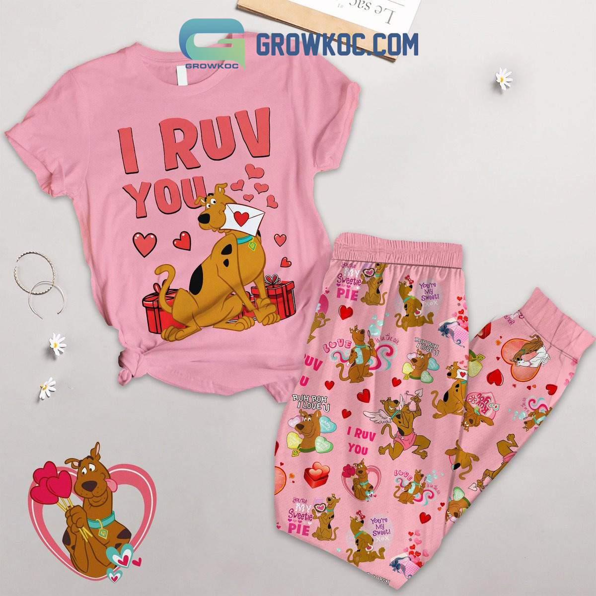 Scooby Doo Valentine I Ruv You Fleece Pajamas Set2B1 7MWaZ