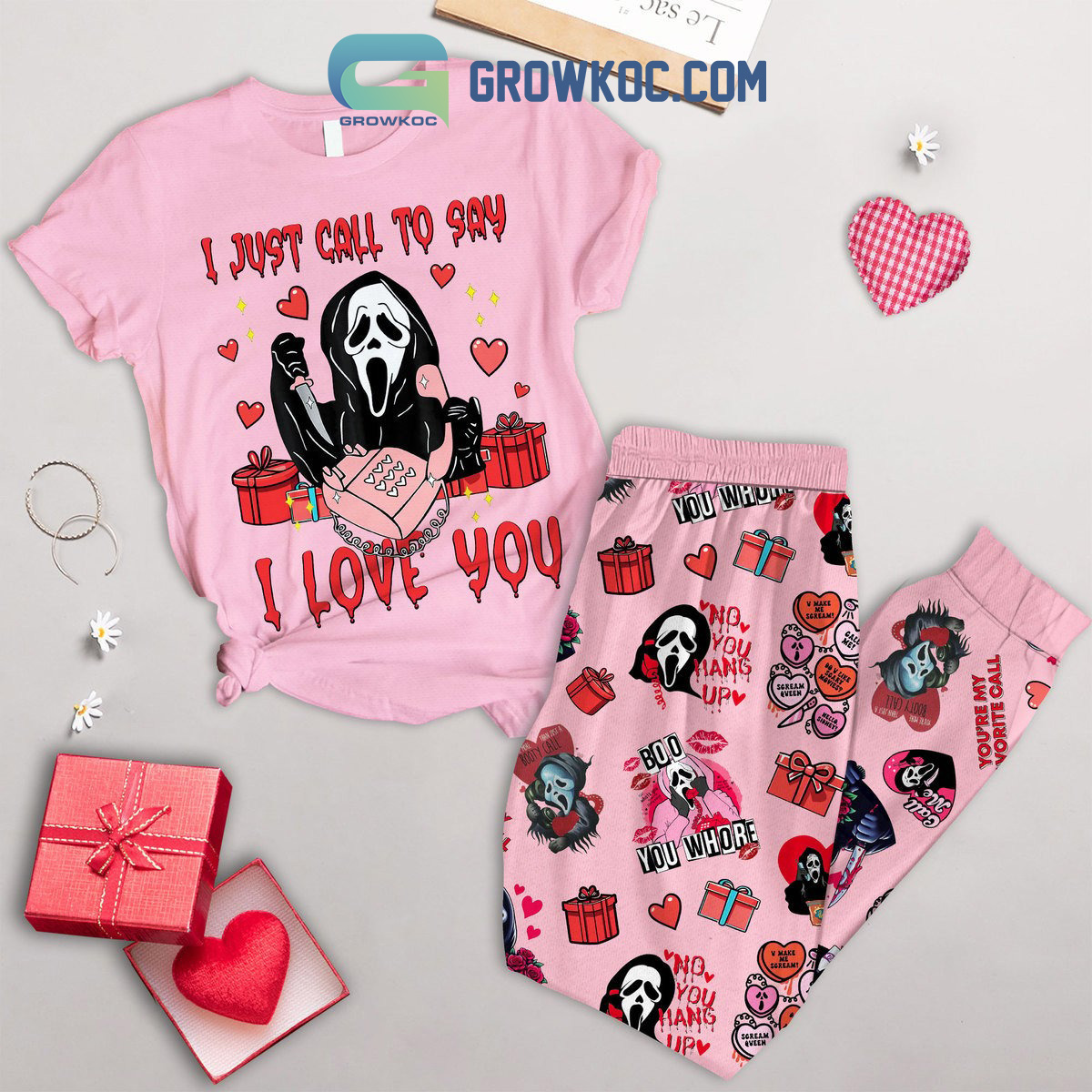 Scream Ghostface Valentine Fleece Pajamas Set2B1 9RoUA