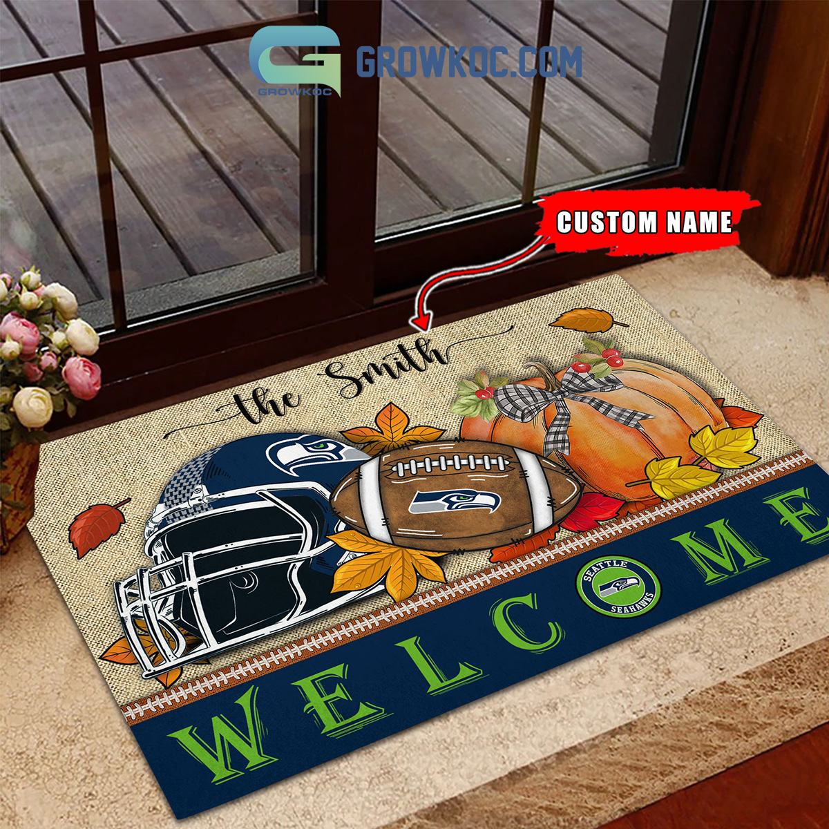 Seattle Seahawks NFL Welcome Fall Pumpkin Personalized Doormat2B1 EYQnB