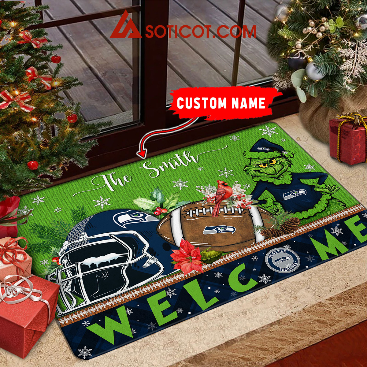 Seattle seahawks Grinch Welcome Christmas Football Personalized Doormat2B1 T9YZQ