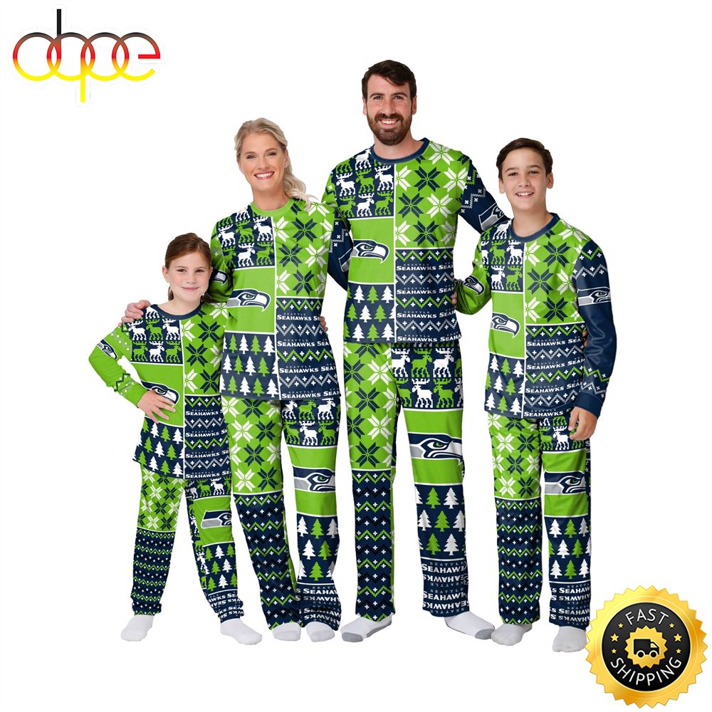 Seattle Seahawks NFL Patterns Essentials Christmas Holiday Family Matching Pajama Sets xvbknj