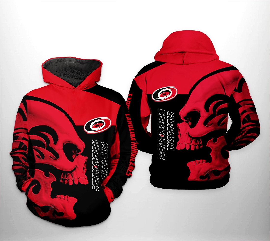 Skull Design All Over Print Hoodie Carolina Hurricanes Nhl Fans ZipUp Option 0