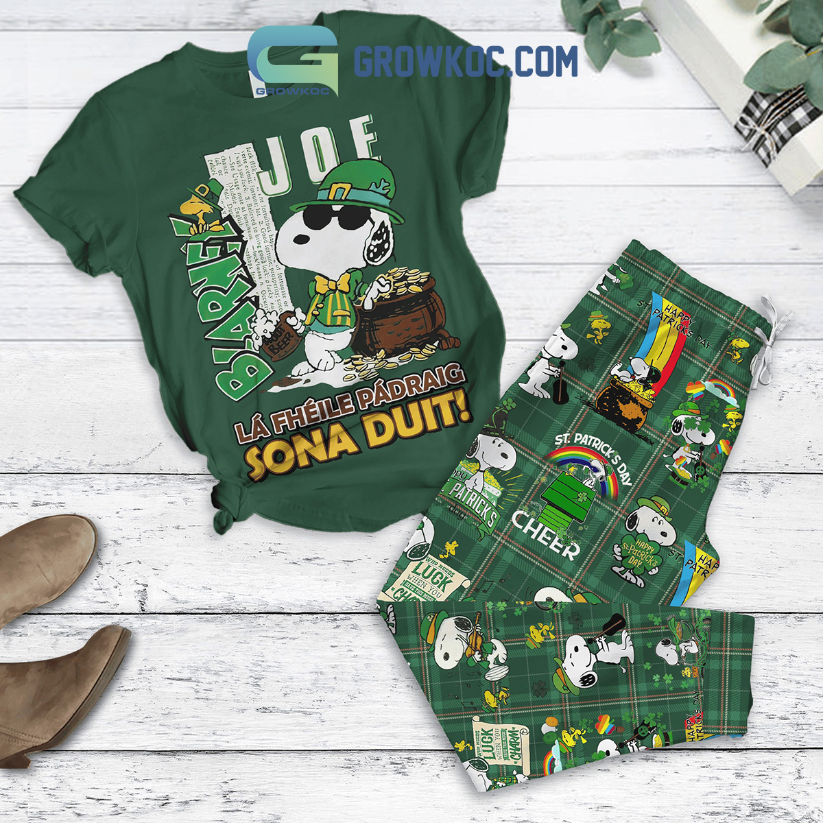 Snoopy Happy St. Patricks Day Sona Duit Fleece Pajamas Set2B1 NOA9s