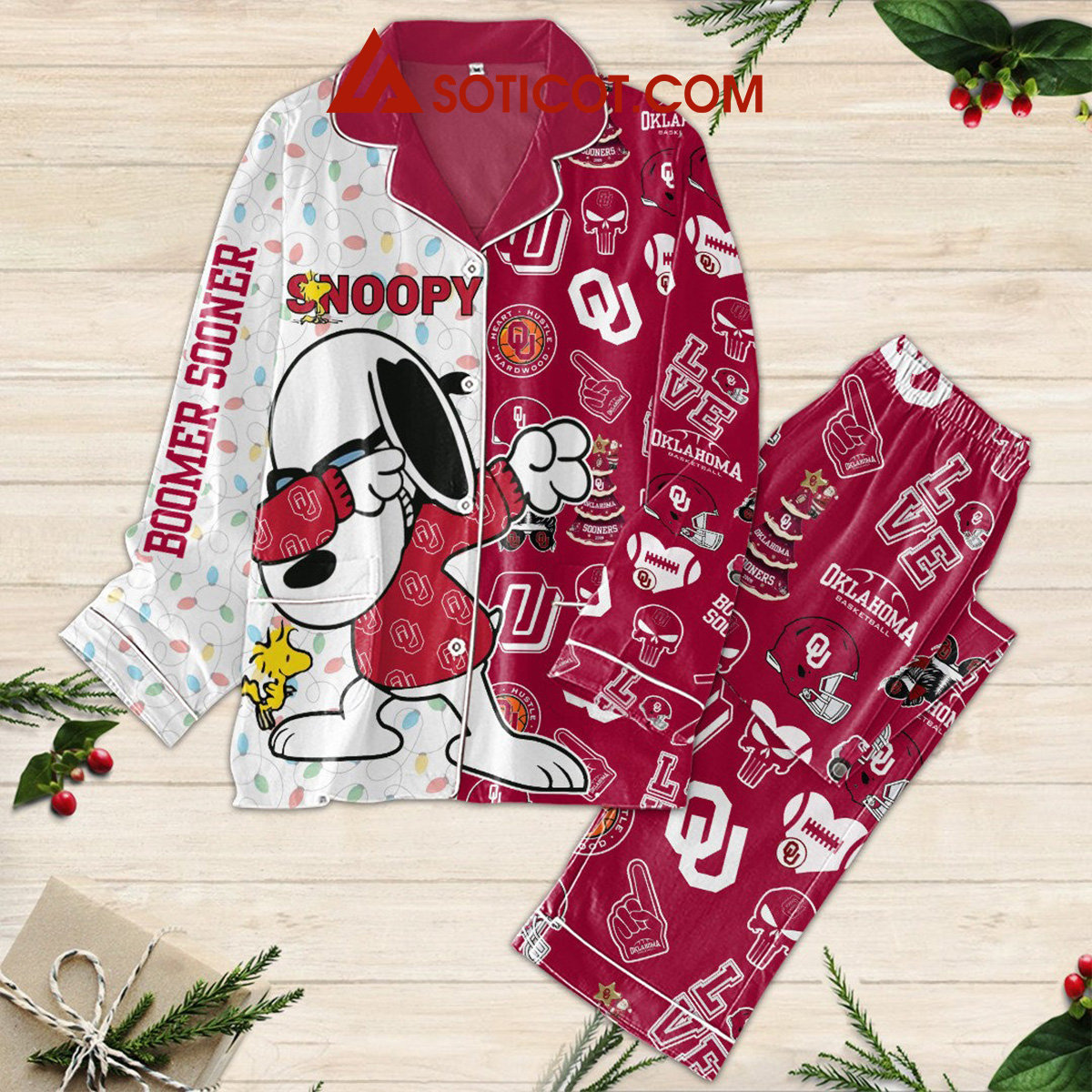 Snoopy Oklahoma Sooners Boomer Pajamas Set2B1 YddWu