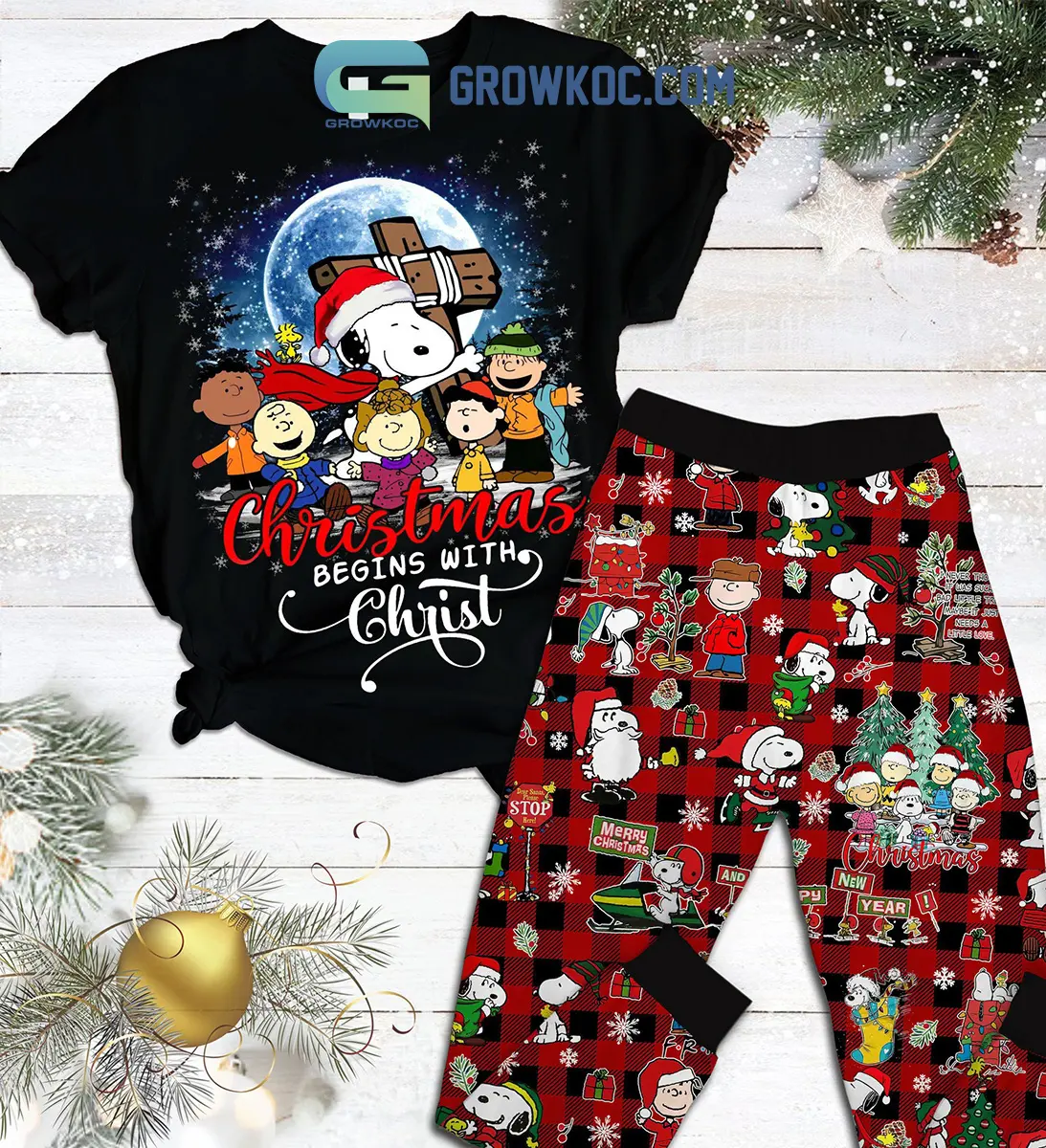 Snoopy Peanuts Christmas Begins With Christ Pajamas Set2B1 oVwpu