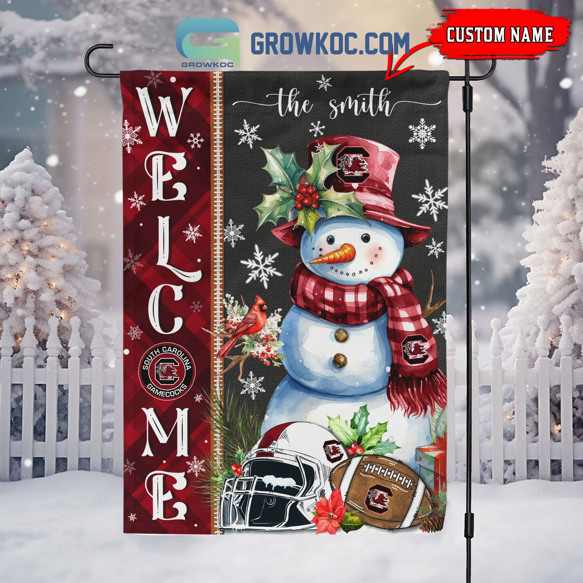 South Carolina Gamecocks Football Snowman Welcome Christmas House Garden Flag2B1 tJbEC