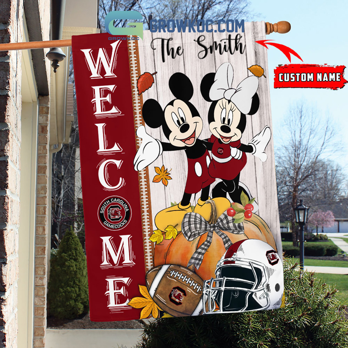 South Carolina Gamecocks NCAA Disney Mickey Minnie Welcome Fall Pumpkin Personalized House Garden Flag2B1 0xkpY