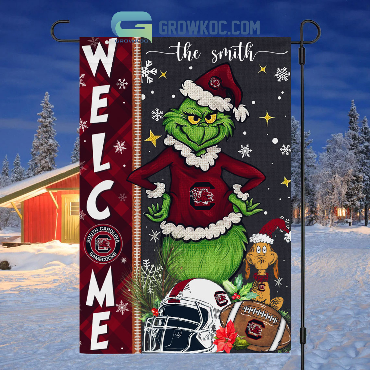 South Carolina Gamecocks NCAA Grinch Football Welcome Christmas House Garden Flag2B1 aCzes