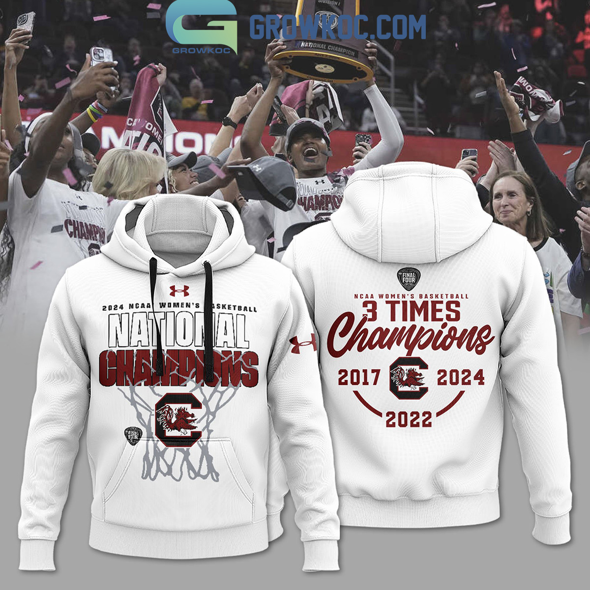 South Carolina Gamecocks NCAA Womens Basketball 3 Times Champions White Hoodie Shirts2B1 M59h8