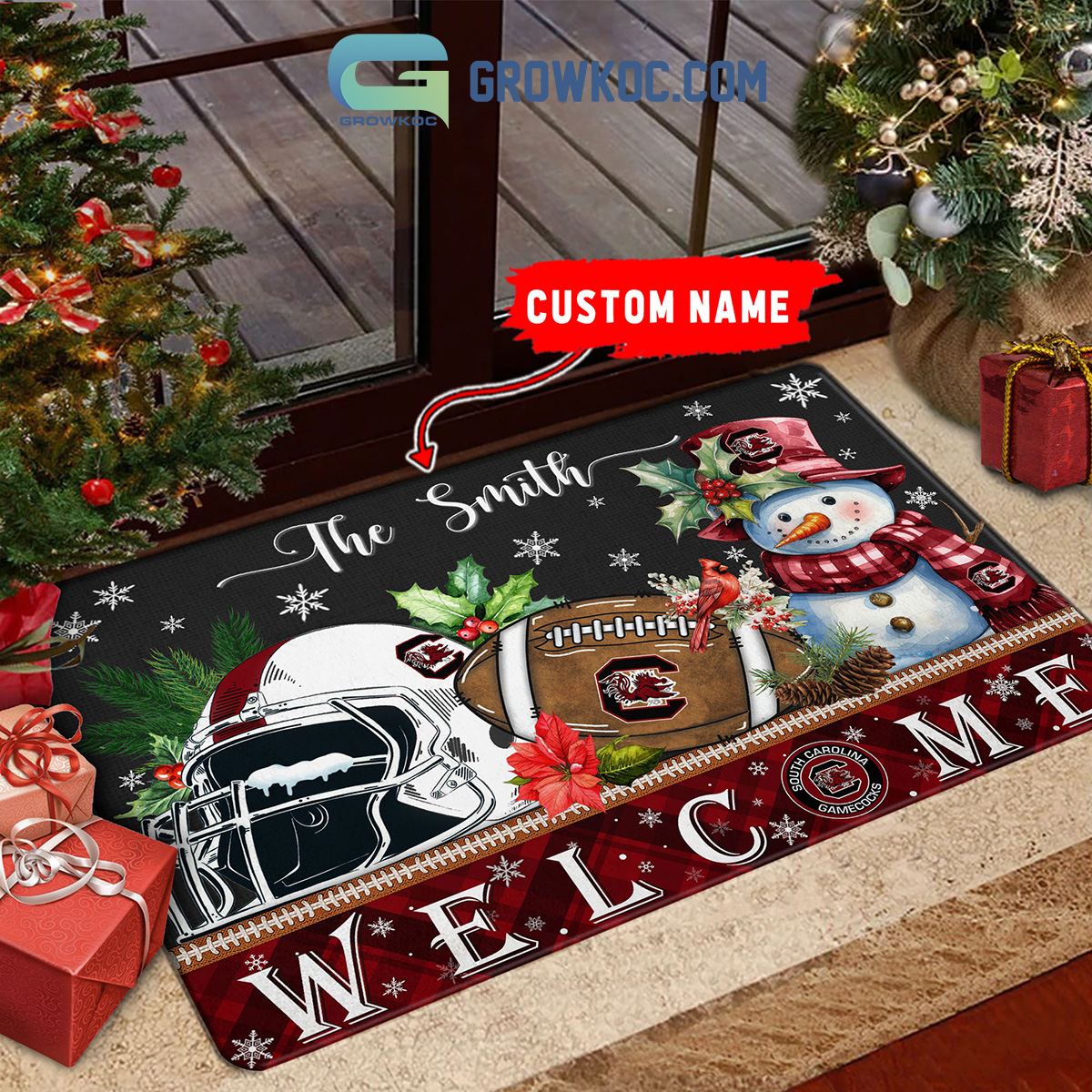 South Carolina Gamecocks Snowman Welcome Christmas Football Personalized Doormat2B1 tEFsY