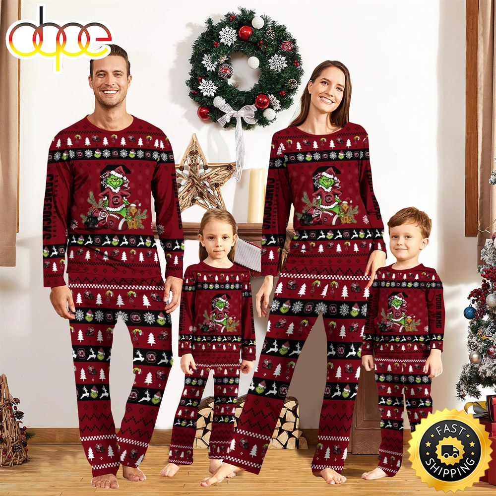 South Carolina Gamecocks NCAA Custom Name Grinch Christmas And Sport Team Pajama Set bq8bat