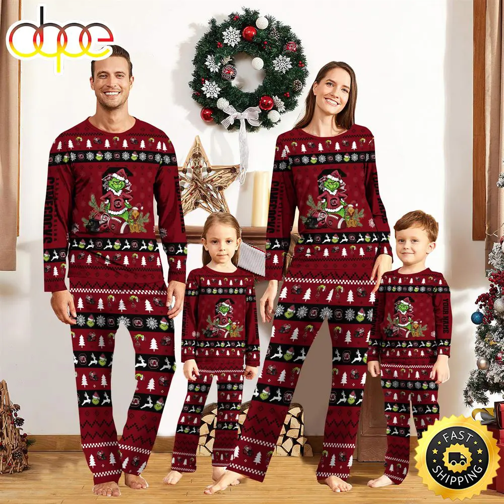 South Carolina Gamecocks NCAA Custom Name Grinch Christmas And Sport Team Pajama Set bq8bat