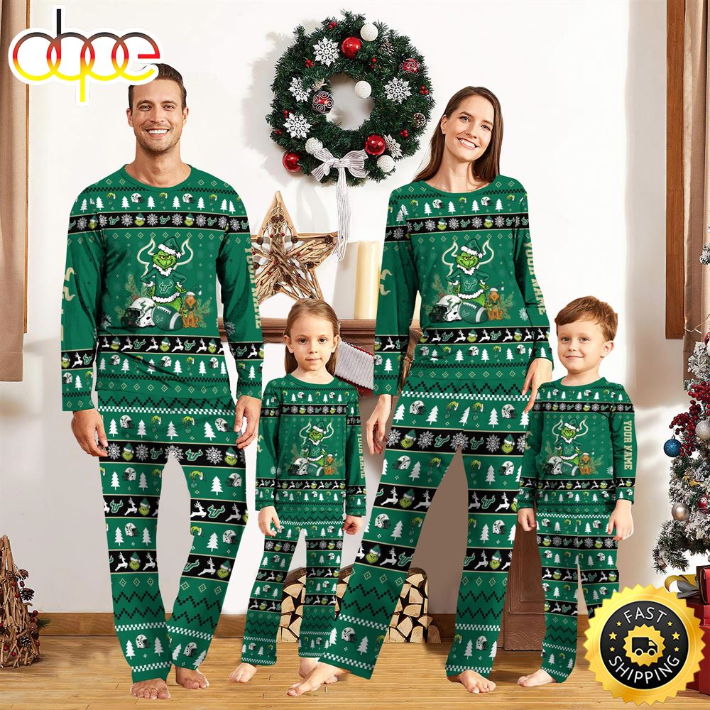 South Florida Bulls NCAA Custom Name Grinch Christmas And Sport Team Pajama Set mjuweb