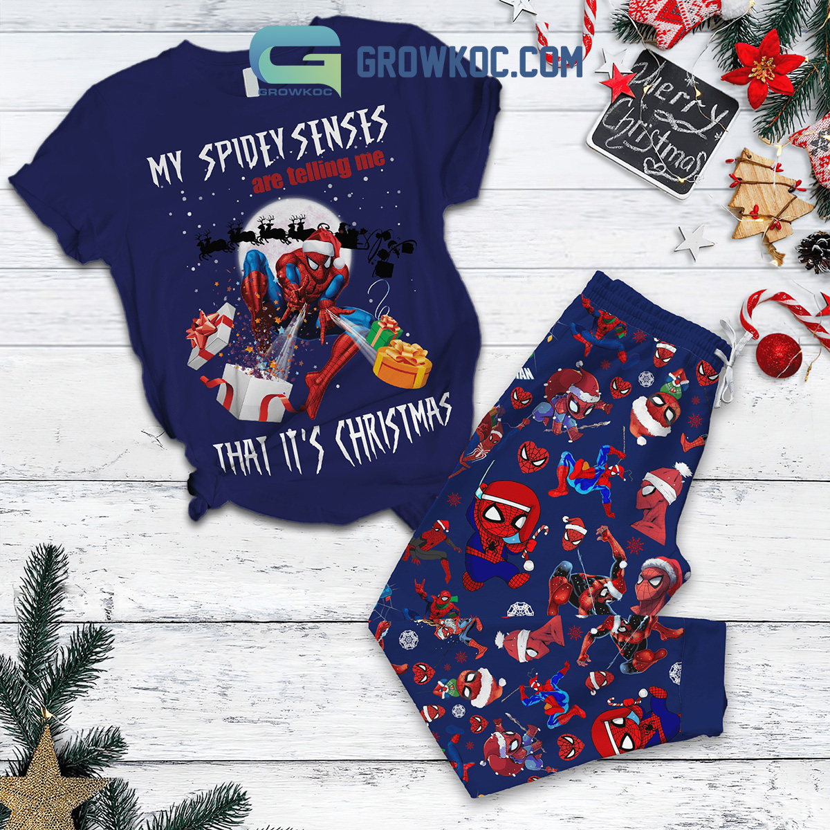 Spriderman My Spidey Senses Are Telling Me That It Is Christmas Fleece Pajamas Set2B1 wuTvM