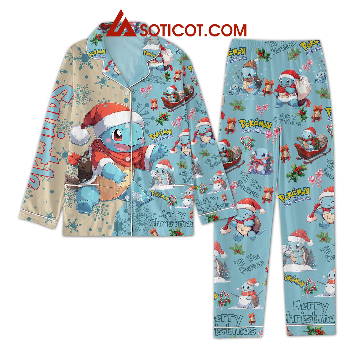 Squirtle Pokemon Merry Christmas Pajamas Set2B1 E4r9q