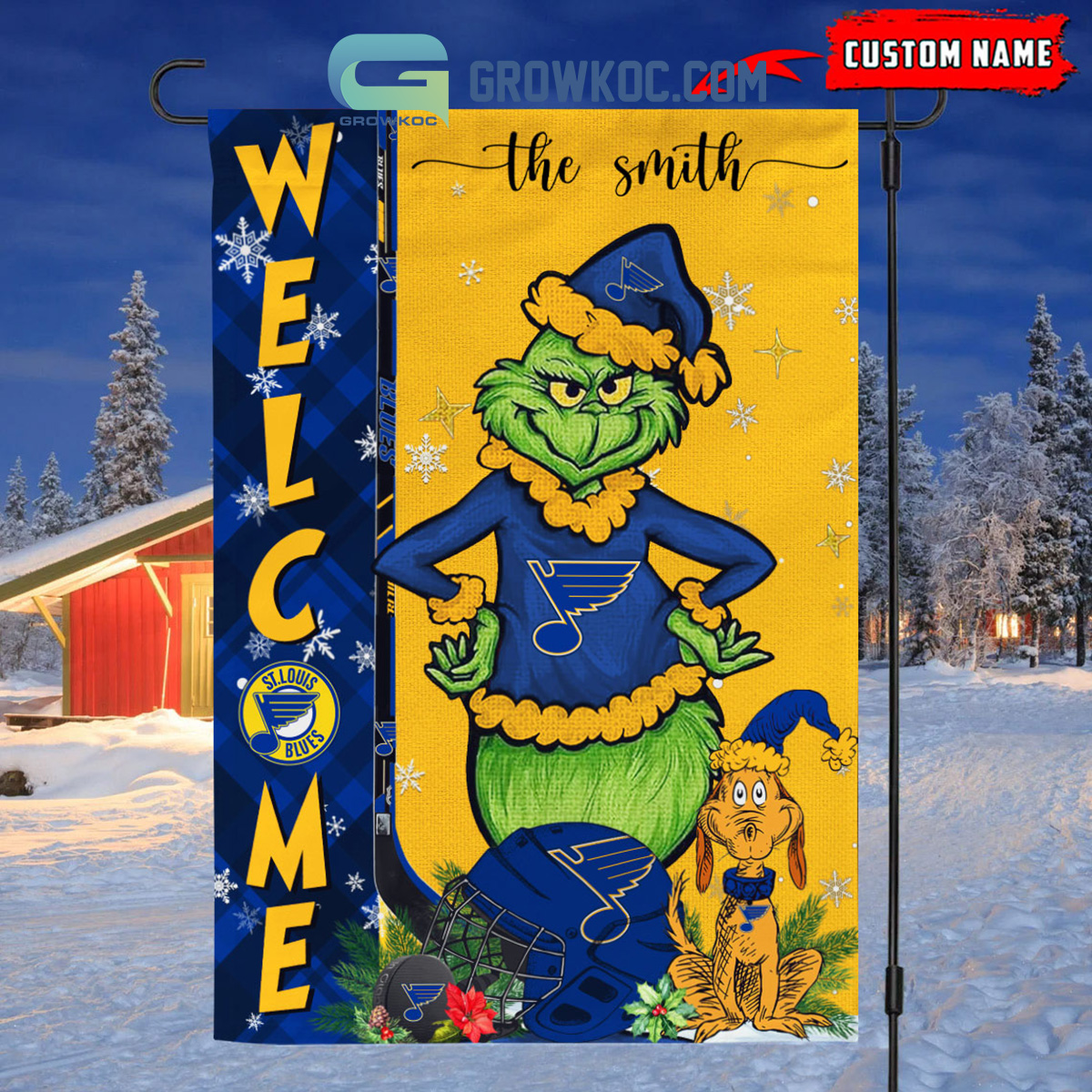 St. Louis Blues Grinch Christmas Personalized House Garden Flag Canvas2B1 8yEOv