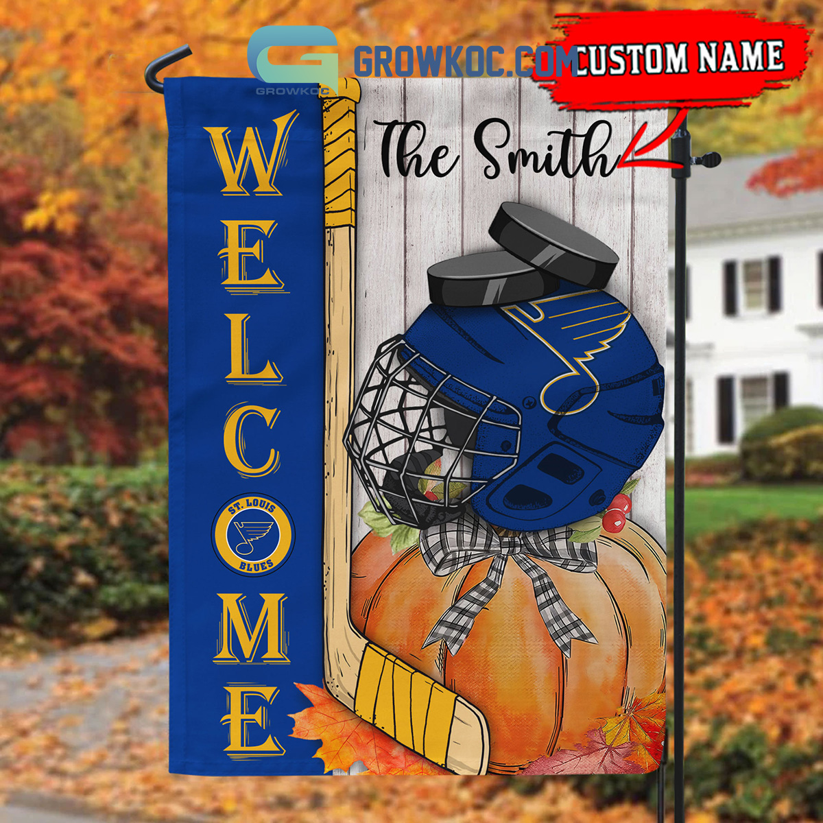 St. Louis Blues NHL Welcome Fall Pumpkin Personalized House Garden Flag2B1 uzzxe