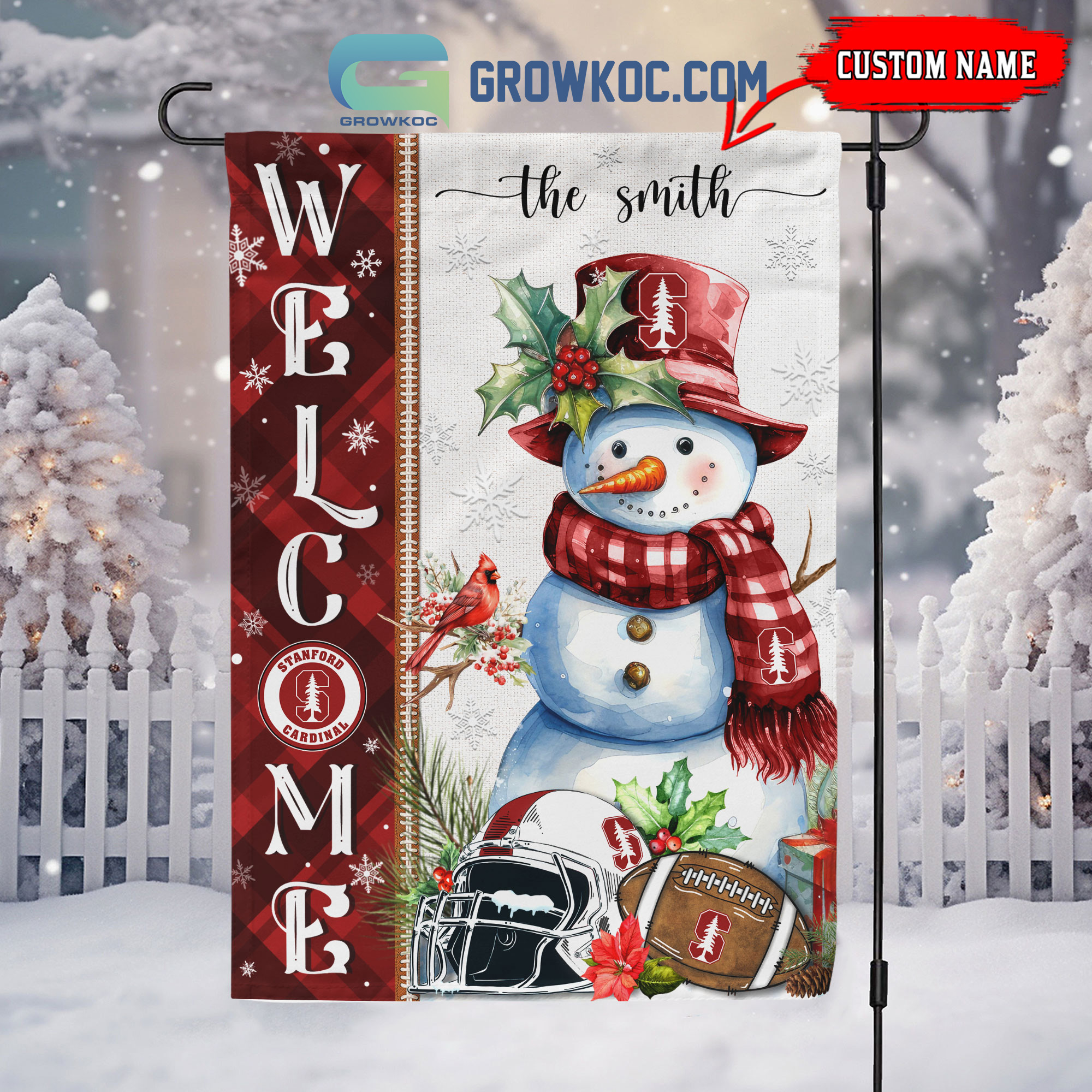 Stanford Cardinal Football Snowman Welcome Christmas House Garden Flag2B1 sANm7