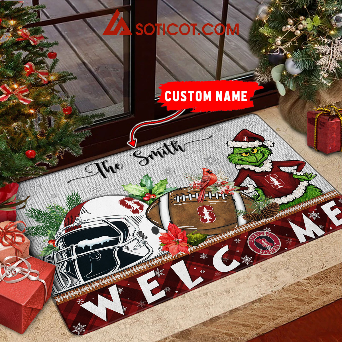 Stanford Cardinal Grinch Welcome Christmas Football Personalized Doormat2B1 BEdp5