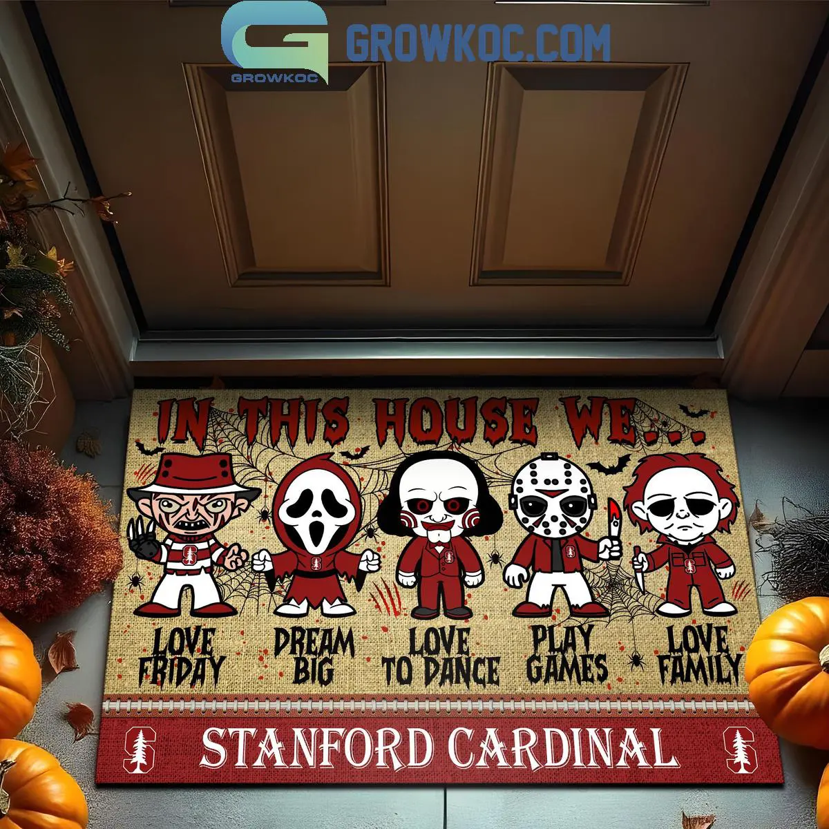 Stanford Cardinal In This House We Love Halloween Horror Movies Doormat 1 Ptw2h