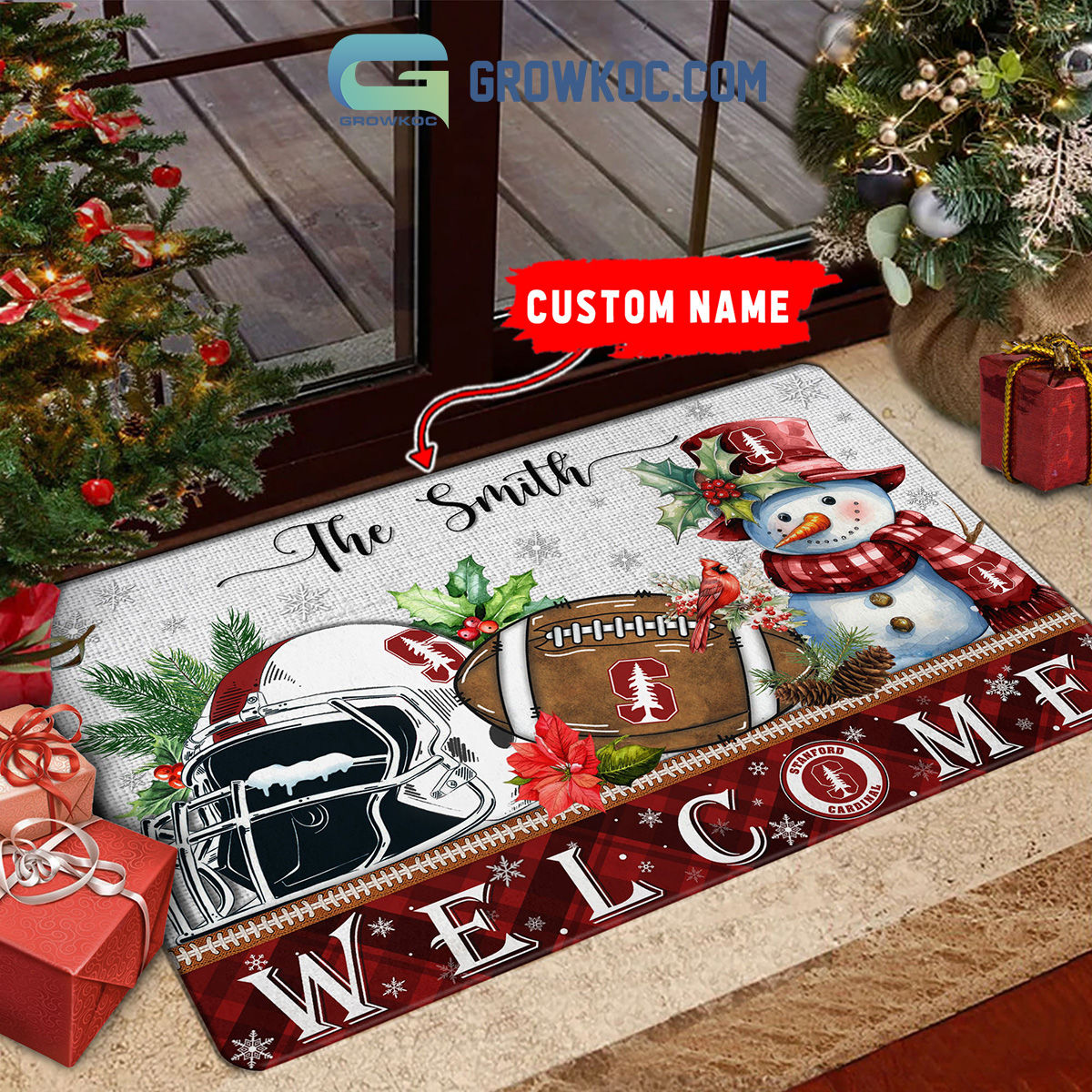 Stanford Cardinal Snowman Welcome Christmas Football Personalized Doormat2B1 u5iqS