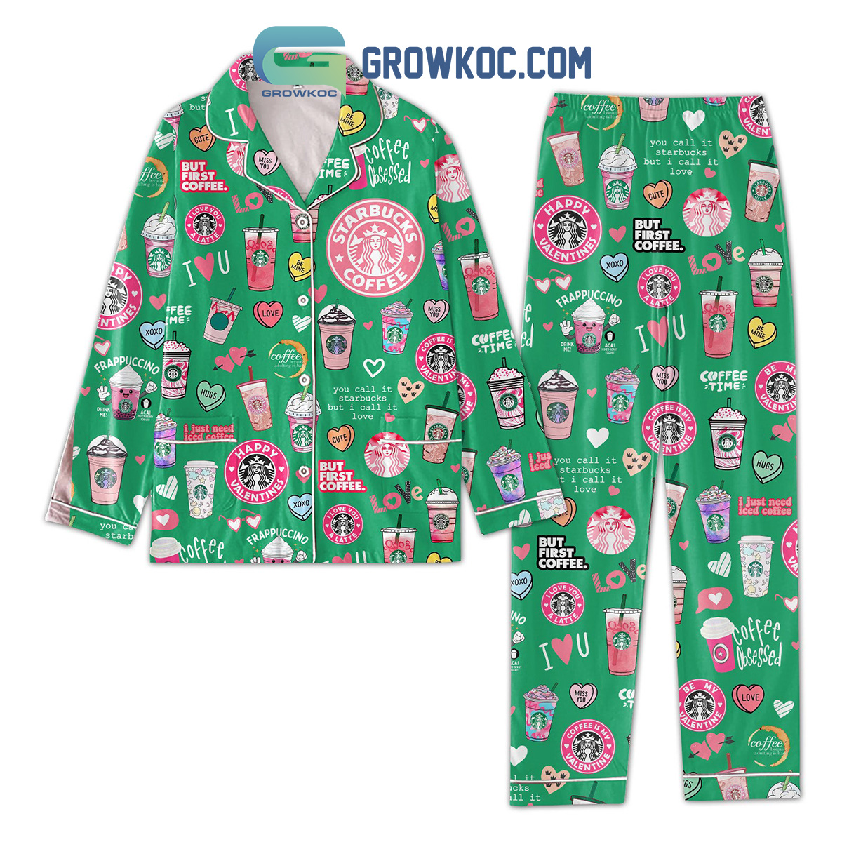 Starbucks Coffee Obsessed Polyester Pajamas Set Green Version2B1 iMiVo