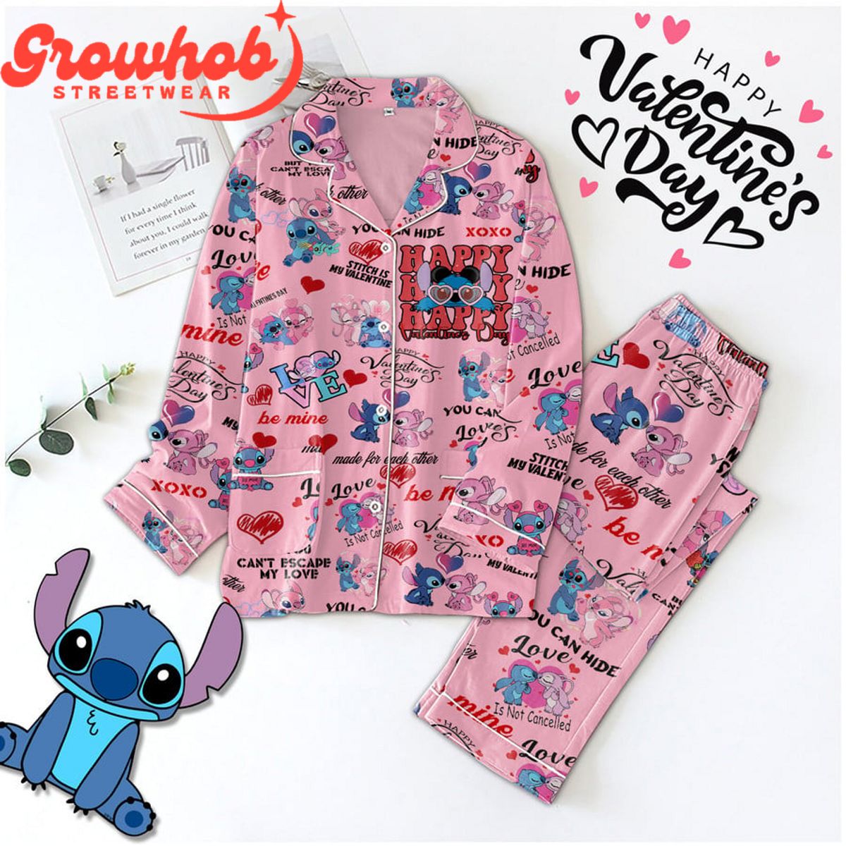 Stitch Angle Valentine Day Polyester Pajamas Set 543381 0