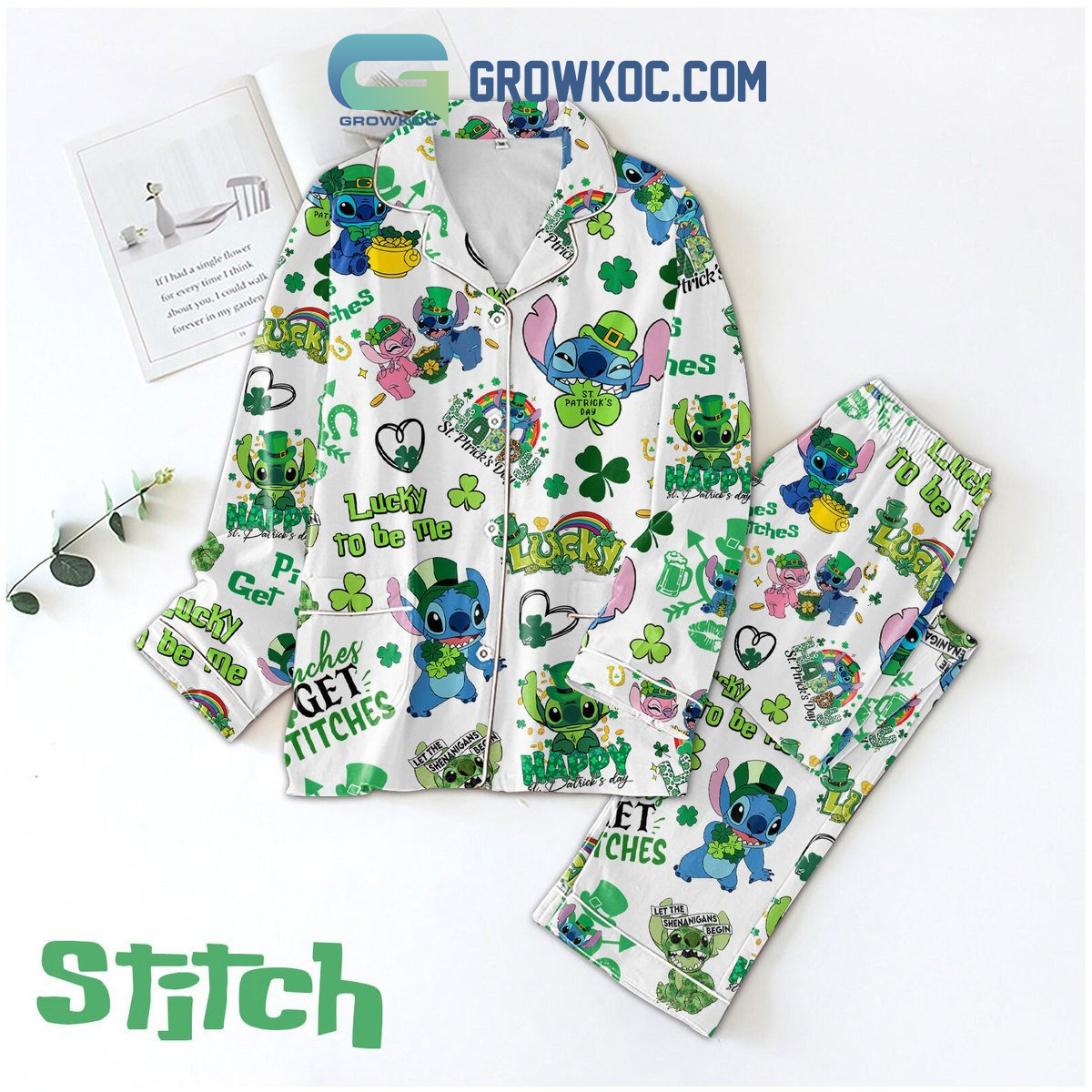 Stitch Lucky To Be Me Happy St. Patricks Day Polyester Pajamas Set2B1 dhyVg