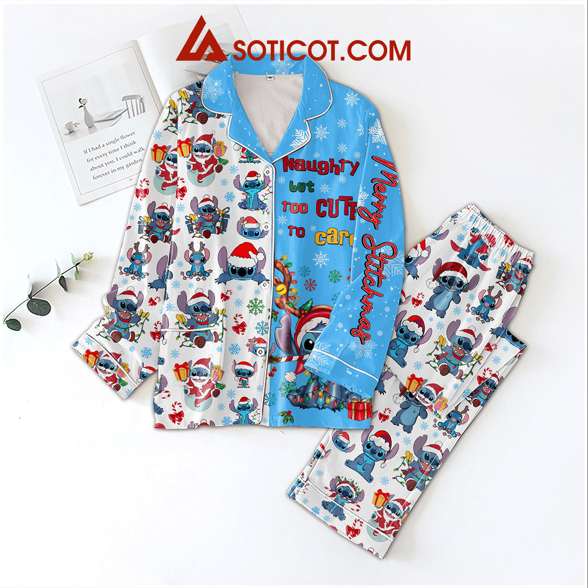 Stitch Naughty but Too Cute To Care Merry Stichmas Pajamas Set2B1 UDM0v