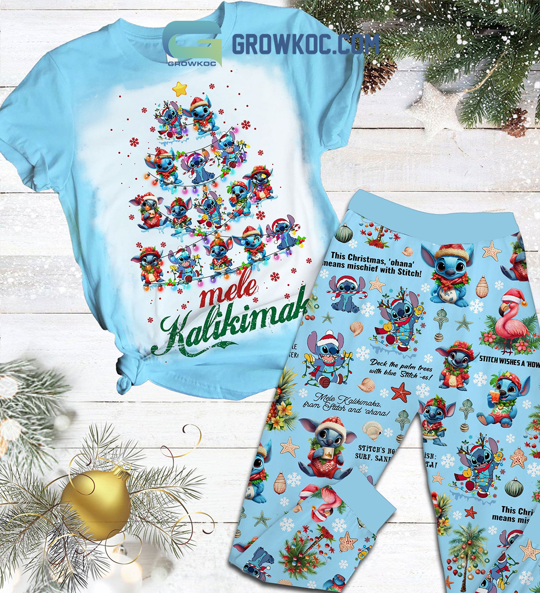 Stitch Ohana Means Mischief With Stitch Merry Christmas Fleece Pajamas Set2B1 ixwuI