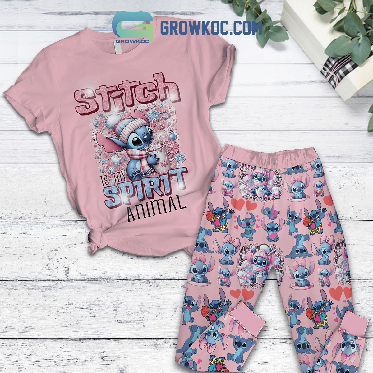 Stitch Spirit Animal Valentine Fleece Pajamas Set2B1 c01Wf