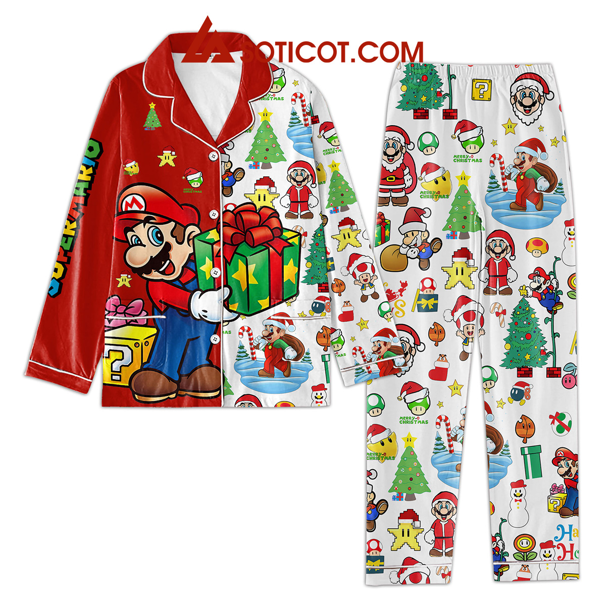 Super Mario Happy Holidays Christmas Pajamas Set2B1 uUuxY