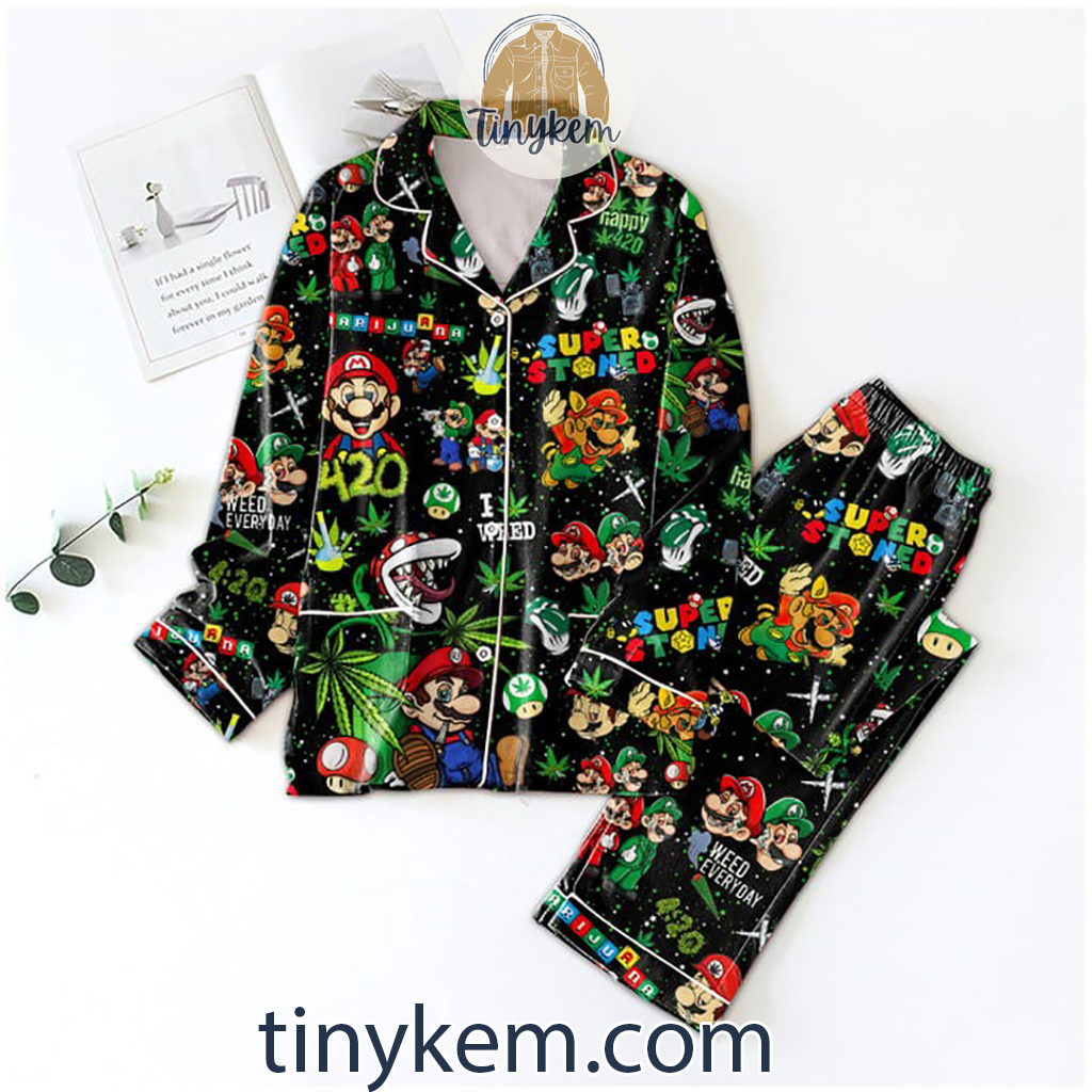 Super Mario Seamless Canabis 420 Pajamas Set2B1 WqV1E