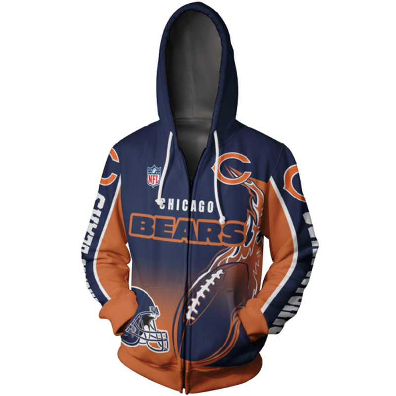 Support Your Team With This Chicago Bears All Over Print 3D Zip Hoodie Cute Flame Balls Graphic Gifts For Fans 0