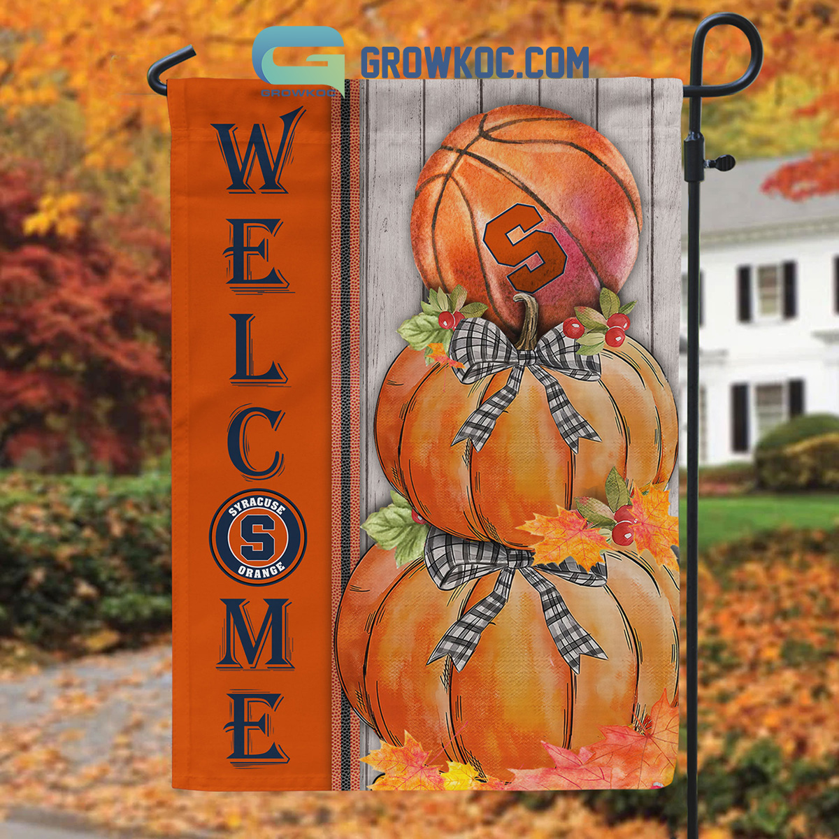 Syracuse Orange NCAA Basketball Welcome Fall Pumpkin House Garden Flag2B1 Zp0h2