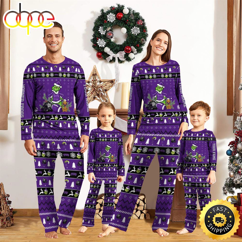 TCU Horned Frogs NCAA Custom Name Grinch Christmas And Sport Team Pajama Set qkynes