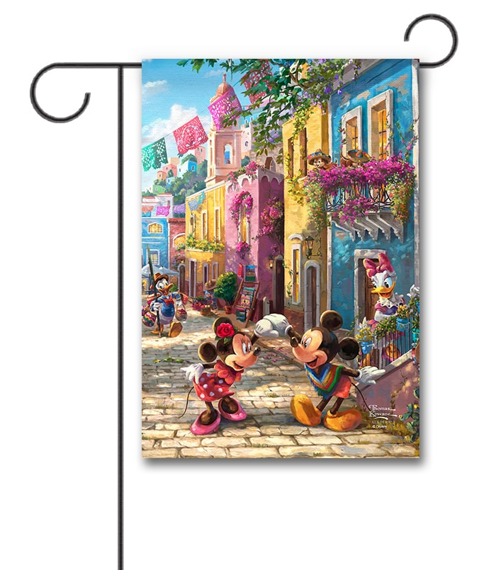 TK2750 Mickey Mouse and Minnie Mouse Mexico Thomas Kinkade Disney Garden Flag