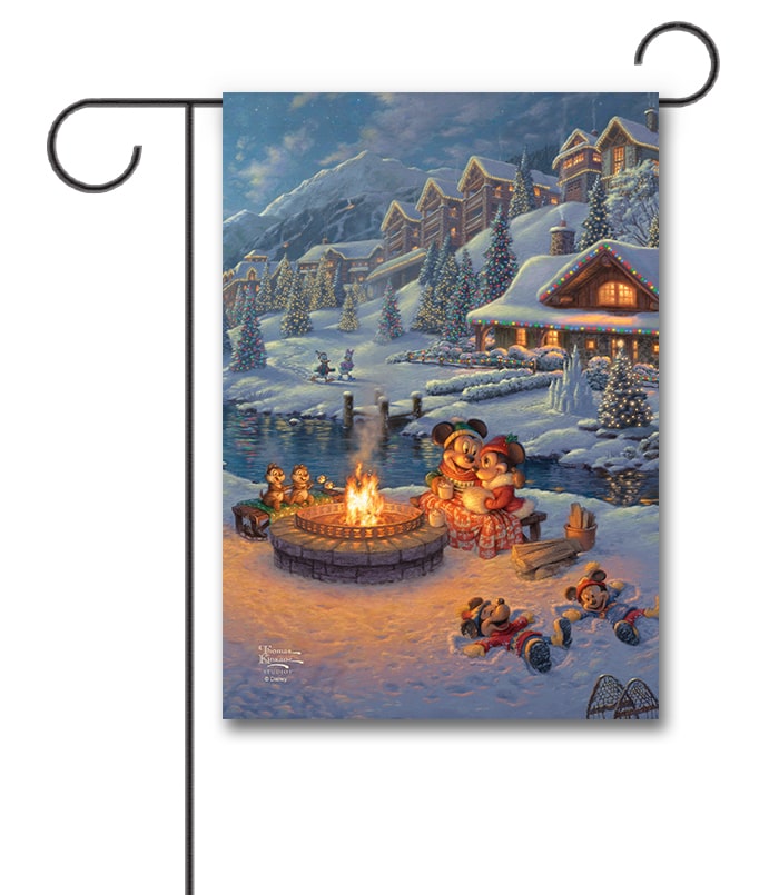 TK2752 Mickey Mouse and Minnie Mouse Thomas Kinkade Disney Christmas Garden Flag