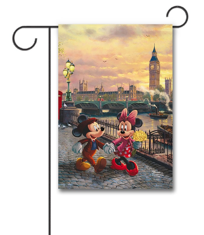 TK3506 Mickey Mouse and Minnie Mouse in London Thomas Kinkade Disney Garden Flag