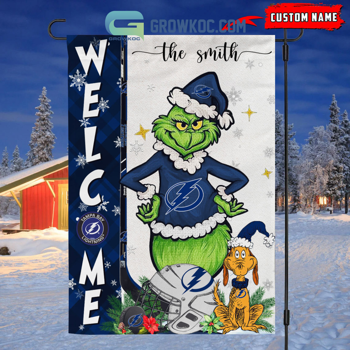 Tampa Bay Lightning Grinch Christmas Personalized House Garden Flag Canvas2B1 uTzTI